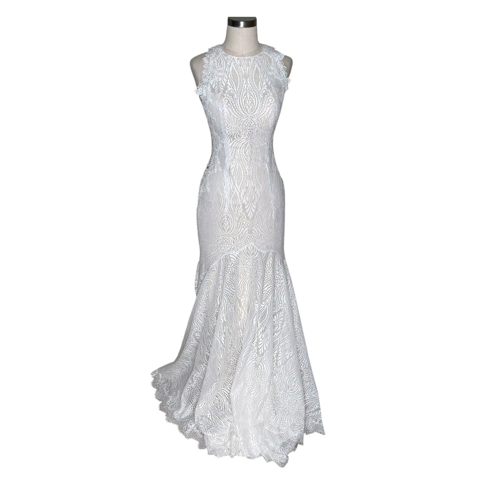 ALLURE BRIDALS Lace Mermaid Wedding‎ Dress White Bridal Gown Women's Size 8 Boho